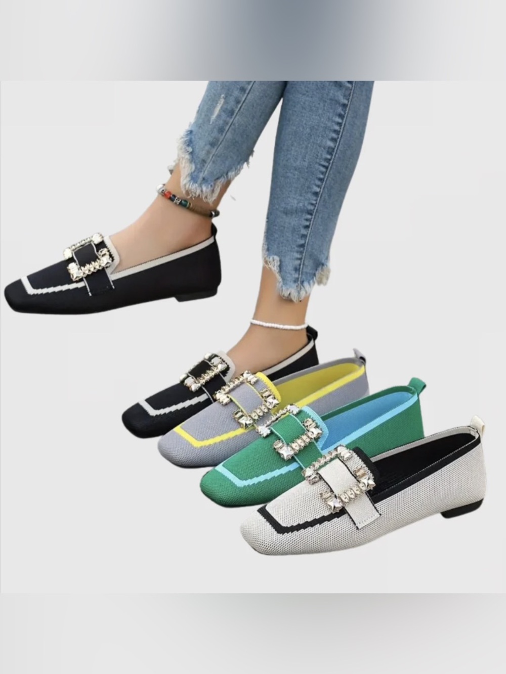 Cream Embellished Loafers for Women
